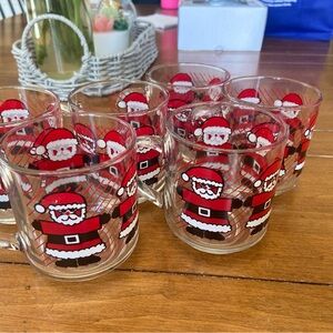 LUMINARC Brand Vintage 90’s Santa Claus Glass Mugs Set Perfect Condition